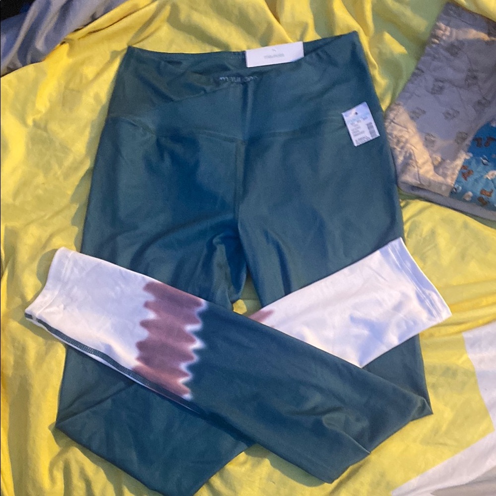 Maurices Green and White Leggings with Tie-Dye Accents